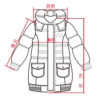 羽绒服尺码测量示意图